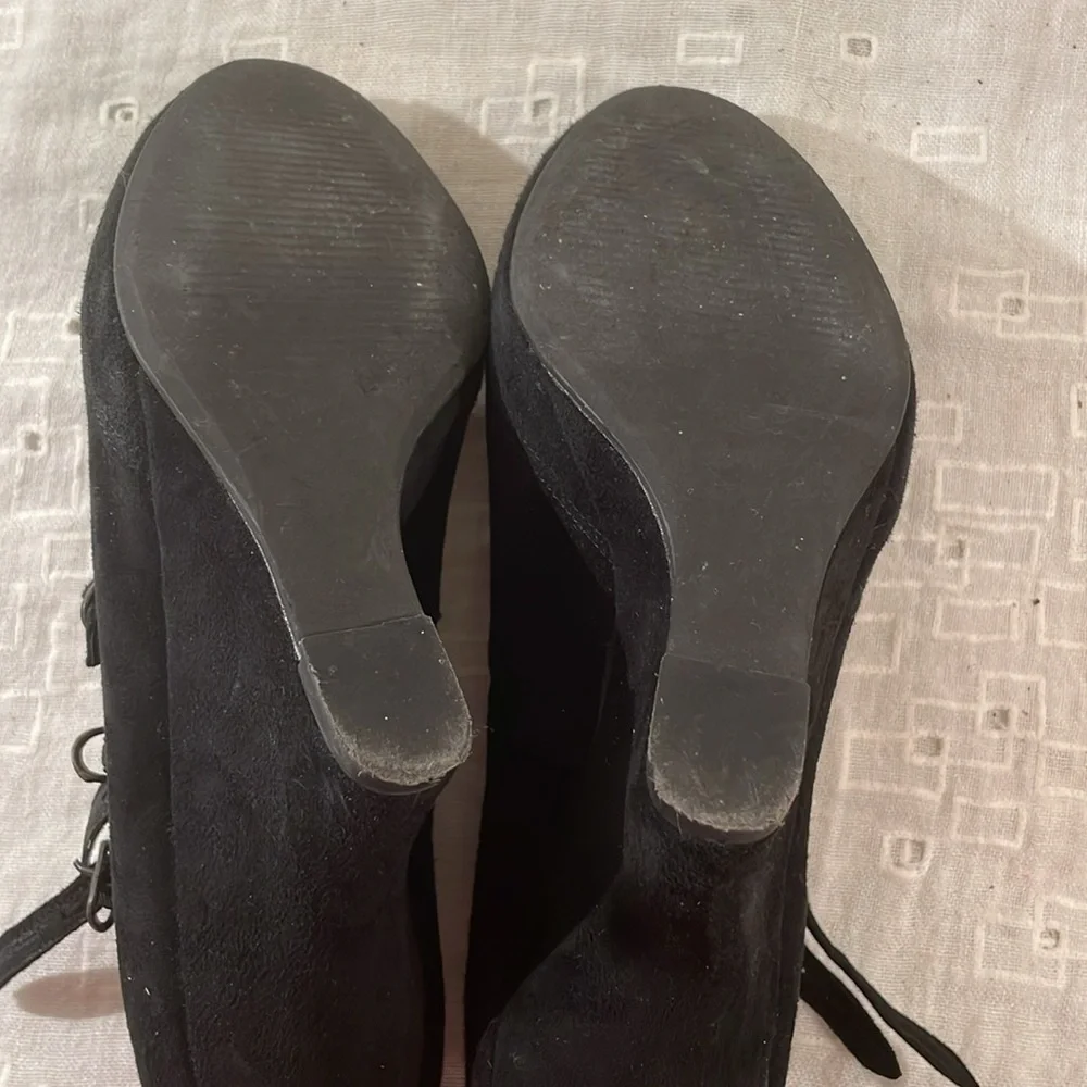 Miss Albright by Anthropology Niza Black Wedge Mary Jane 3 Strap Shoes
